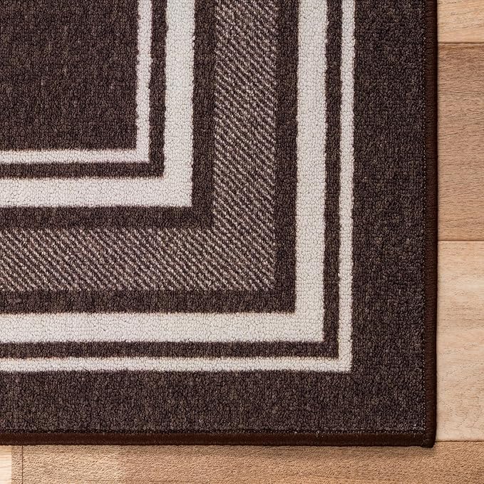 Beverly Rug Non Slip Area Rugs 2x5 Modern Bordered Non Skid Rubber Backing Soft Runner Rug for Living Dining Room Easy to Clean Non Shedding Kitchen Bedroom Indoor Carpet 2 x 5 Brown