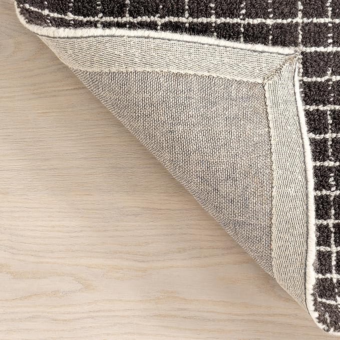 Rugs USA 3x5 Melrose Checked Wool Indoor Area Rug, Contemporary Farmhouse Charcoal/Ivory for Living Room, Bedroom, Office, Entryway, Hallway