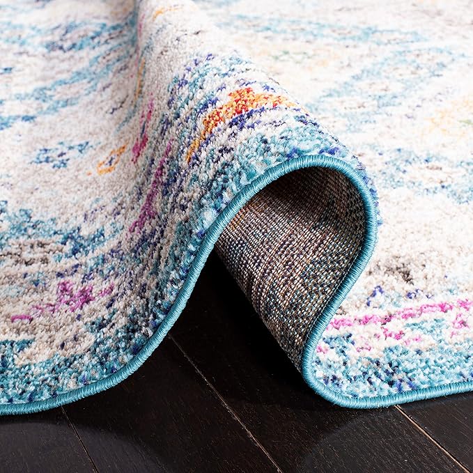 SAFAVIEH Madison Collection Accent Rug - 4' x 6', Dark Blue & Yellow, Boho Distressed Design, Non-Shedding & Easy Care, Ideal for High Traffic Areas in Entryway, Living Room, Bedroom (MAD418N)