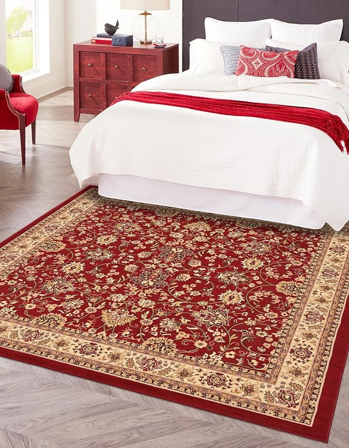 Unique Loom Sialk Hill Collection Area Rug - Washington (4' Square Burgundy/Cream)