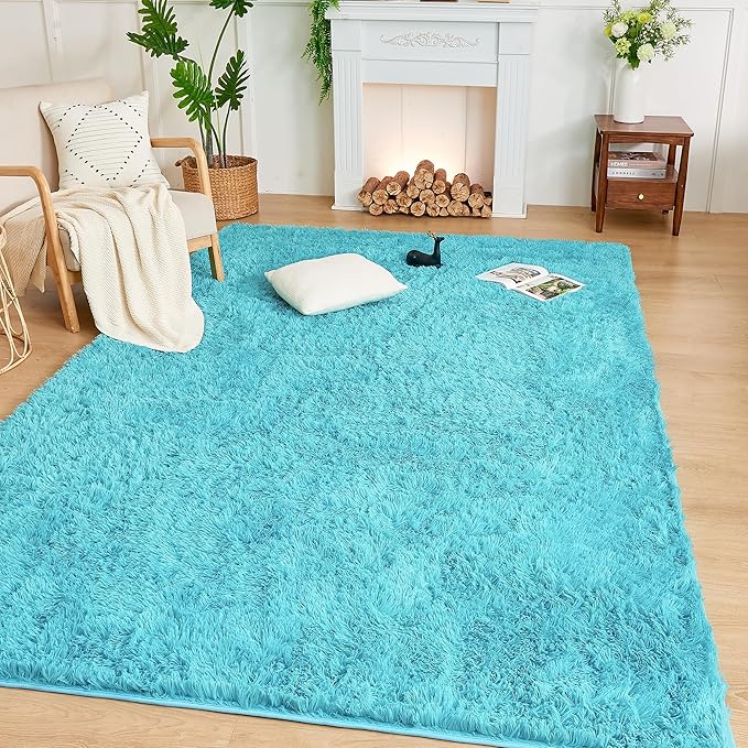 Andency 8x10 Area Rugs for Living Room, Blue Non-Slip Fluffy Soft Large Shag Bedroom Carpet, Big Indoor Thick Nursery Rug for Kids Dorm Home Decor Aesthetic