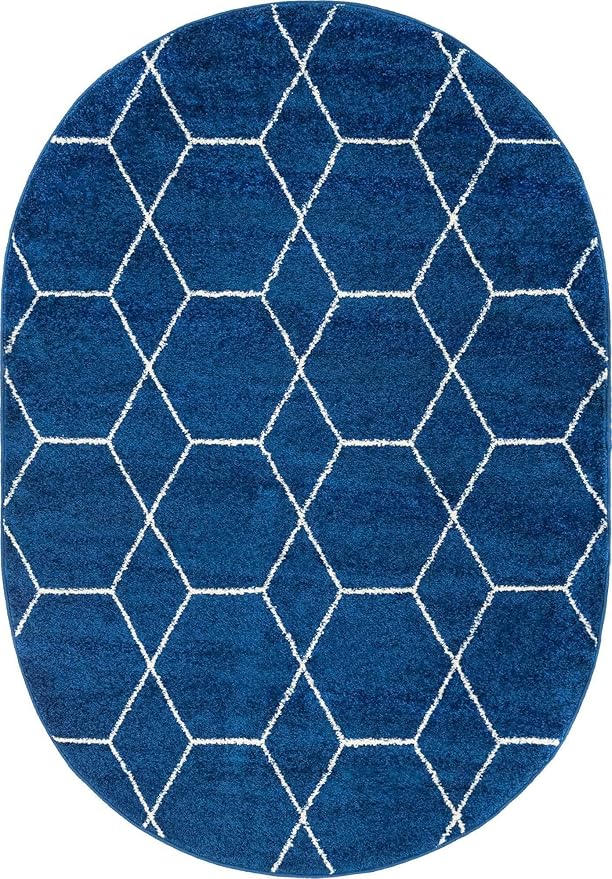 Unique Loom Trellis Frieze Collection Area Rug - Geometric (4' x 6' Oval, Navy Blue/ Ivory)