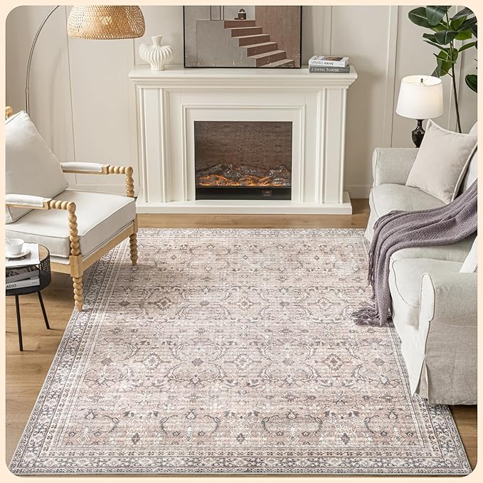 Istana 6x9 Area Rugs - Pale Rose Beige Rugs for Living Room - Luxurious Silk's Soft Touch Living Room Rug - Elegant Non Slip Area Rug