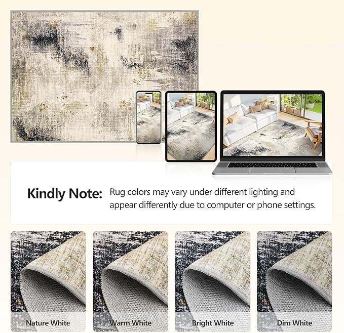 6x9 Washable Area Rugs - Modern Abstract Rugs for Living Room Non-Slip Low Pile Soft Machine Washable Carpet for Bedroom, Dining Room, Nursery, Home Office, Farmhouse (6'x9' Beige Tan)