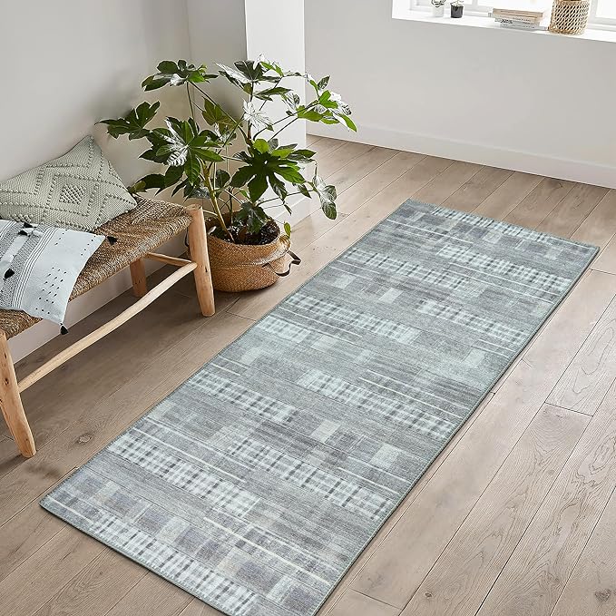 Bloom Rugs Washable Non-Slip 7 ft Runner - Gray Striped Runner for Entryway, Hallway, Bathroom, and Kitchen - Exact Size: 2.5' x 7'
