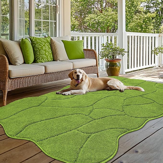 BSICPRO Large Dog Mat for Muddy Paws, 72x48 Low Profile Absorbent Dirt Trapper Door Mat, Non-Slip Washable Mud Mat for Dogs, Polyester Pet Rug for Front Indoor, Patio, Entrance (Apple Green)