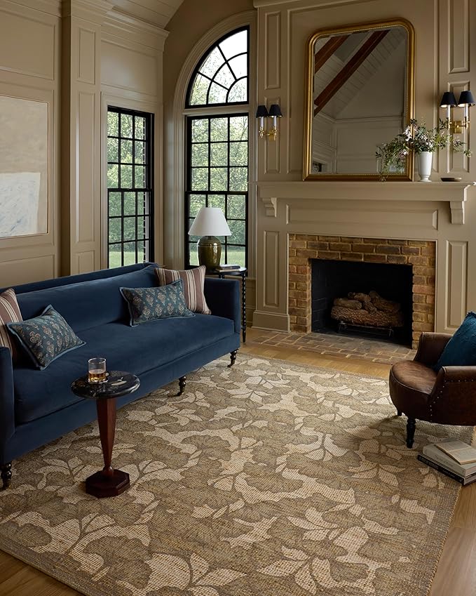 Loloi Chris Loves Julia Rue Collection RUE-02 Olive/Sage 8'-6" x 11'-6" Area Rug Jute Neutral Floral Living Room Bedroom Rug