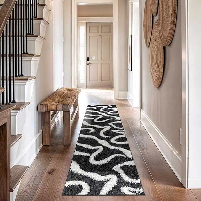 Rugshop Abstract Wavy Shag Runner Rug Anthracite Dark Gray 2' 3" x 12' Great for Long Hallways, Open Entryways, or Galley Kitchens