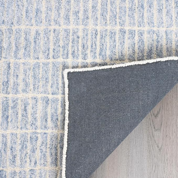 Hand-Tufted 100% Wool Area Rug – Unique Modern Geometric Grid Pattern, Soft Plush Textured Carpet for Living Room, Bedroom, Dining Room & Entryway (Blue, 8' x 10')