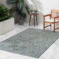 FH Home Outdoor Rug - Waterproof Easy to Clean Stain Resistant - Patio Indoor Outdoor Porch Deck Balcony Entryway - Geometric Modern - Budapest - Aqua - 5ft 2in x 7ft 6in