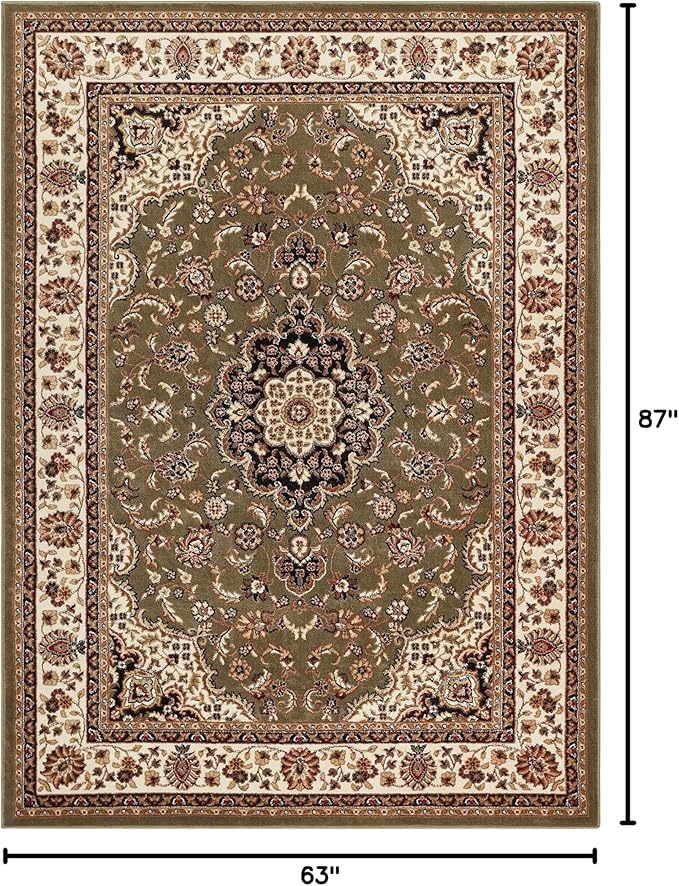 Well Woven Barclay Collection Medallion Kashan Green 5x7 Area Rug - for Living Room, Bedroom, and Dining Room