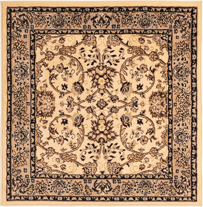 Unique Loom Sialk Hill Collection Area Rug - Washington (4' Square Ivory/Black)