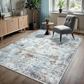 GLN Rugs Contemporary Collection - Machine Washable Area Rug, Contemporary Washable, Non Slip, Low Pile Chenille Rug, Living Room, Bedroom, Kitchen Rug (9' x 12' White/Grey/Blue/Brown)