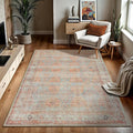 GLN Rugs Traditional Collection - Machine Washable Area Rug, Traditional Washable, Non Slip, Low Pile Chenille Rug, Living Room, Bedroom, Kitchen Rug (8' x 10' Terra/Multicolor 1153)