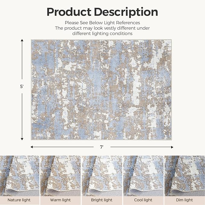 WITSHOCK 5x7 Dining Room Area Rugs: Modern Abstract Tumble Large Rug for Bedroom Living Room, Non-Slip Stain Resistant Indoor Carpet, Nursery Home Office Alfombras para Salas Modernas, Blue Brown