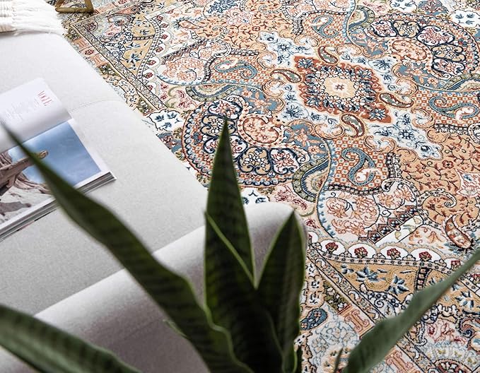 Unique Loom Narenj Collection Classic Traditional Medallion Textured Design Area Rug, 8 x 10 ft, Ivory/Tan