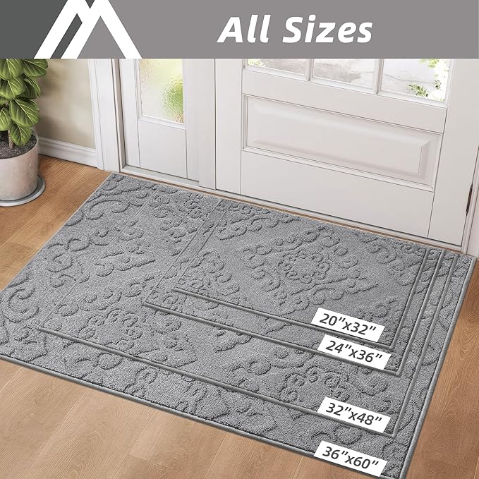 COSY HOMEER Door Mat 32”x48”,Absorbent Dirt Trapper Entryway Rugs,Non-Slip Welcome Mat,Washable Entry Rugs,Low Pile Doormat for Front Back Door,Wet Shoes & Paws,Grey