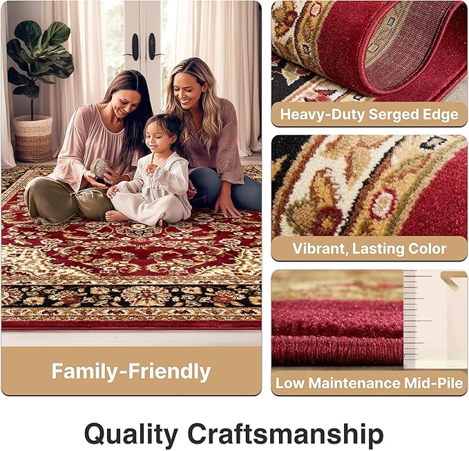 Well Woven Barclay Collection Medallion Kashan Red 8 ft Round Rug - for Living Room, Bedroom, and Dining Room