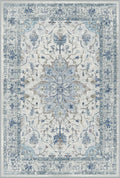 Area Rugs 2'x7' Washable Non-Slip, Floral Vintage Distress Print Pattern Medallion Carpet for Living Room Bedroom Dining Room, Light Blue Navy Beige Gray White