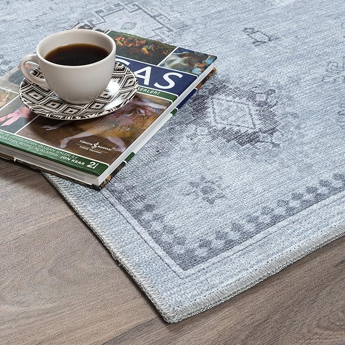 Fame Rugs Turkish Rug. Washable Vintage Oriental Antique Inspired Traditional Doormat Small Modern Area Rugs Luxury Entryway Entry Bedroom Bathroom Kitchen (394GG, 2'5 x 6'9)