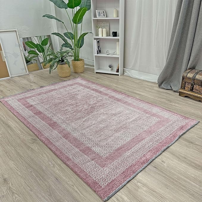 Alfa Rich 7x10 Mauve Lilac Washable Area Rugs for Living Room Bedroom Kitchen Cotton Rug