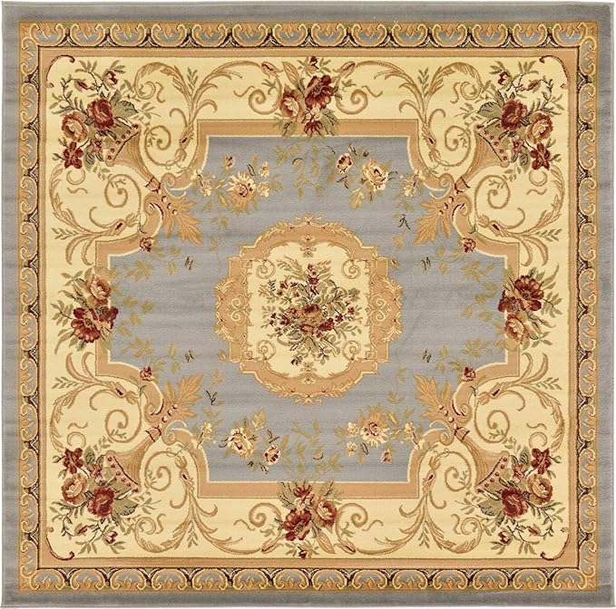 Unique Loom Versailles Collection Area Rug - Henry (7' 10" Square Light Blue/Cream)