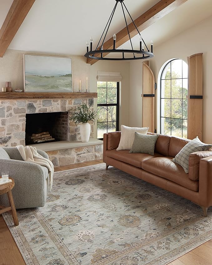 Loloi Magnolia Home by Joanna Gaines Millie Collection MIE-02 Sky/Gold 9'-6" x 13'-1", .25" Pile Height, Area Rug