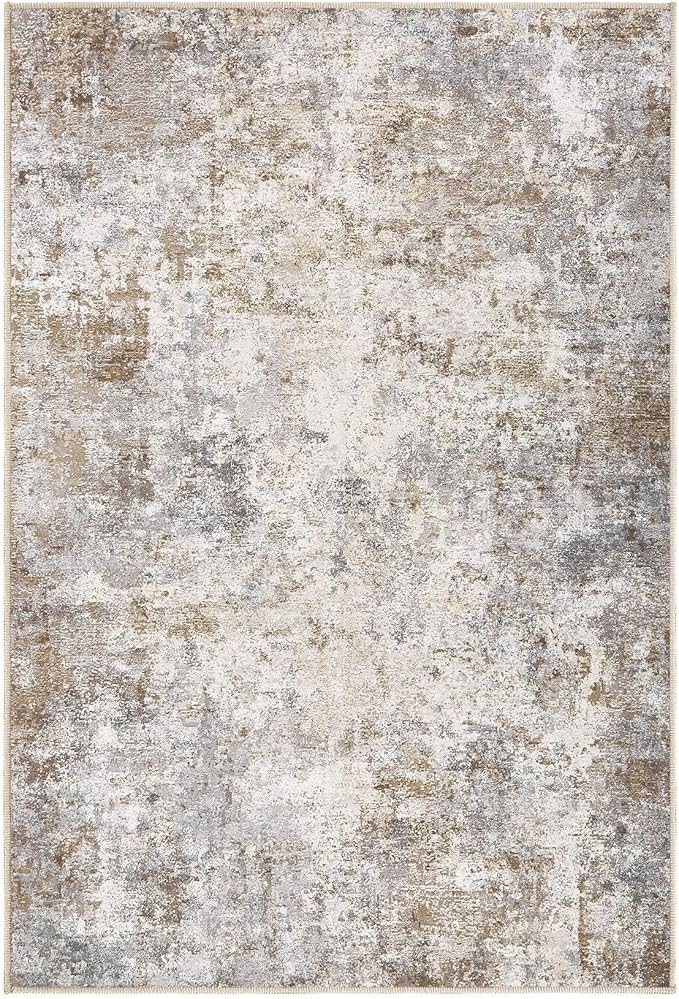 2x3 Entryway Area Rug: Washable Neutral Modern Abstract Small Rug - Non-Slip Low Pile Throw Indoor Carpet for Entrance Kitchen Front Door Mat Bathroom Entry Kids Room - Brown Grey