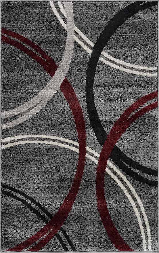 Rugshop Modern Wavy Circles Design Non-Shedding Accent Rug, Carpet for Entryway or Laundry Room, Red, 2'7" x 4'