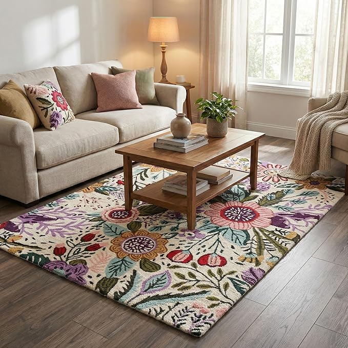 Hand-Tufted Floral Area Rug - Colorful Garden Design with Beautiful Flower Patterns - Modern Style Premium Carpet for Living Room & Bedroom or Kitchen (2.6'x12')