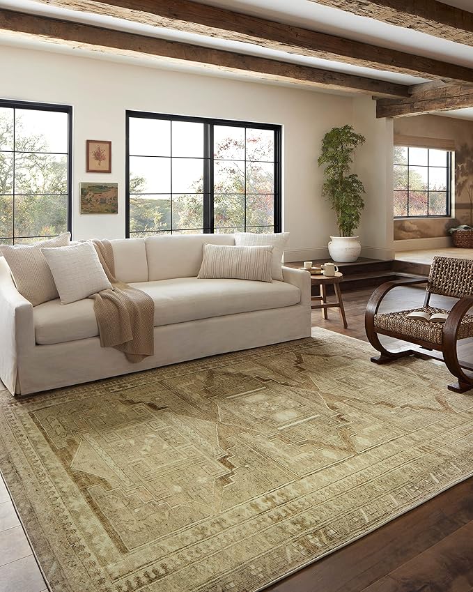 Loloi Magnolia Home by Joanna Gaines Sinclair Collection SIN-02 Khaki/Tobacco 3'-6" x 5'-6", .25" Pile Height, Machine Washable, Accent Rug