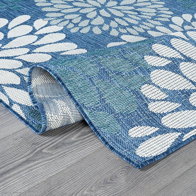 Beverly Rug Outdoor Rug 6x9 Modern Exotic Tropical Leaf Area Rugs for Indoor and Outdoor Patio Deck Porch Garden Water Resistant Washable Outside Carpet (6 x 9 Blue)