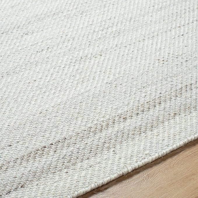 Mark&Day Wool Rugs, 5x8 Janmichael Solid and Border Gray/Ivory Area Rug, Grey Ivory Black Carpet for Living Room, Bedroom or Kitchen (5' x 7'6")
