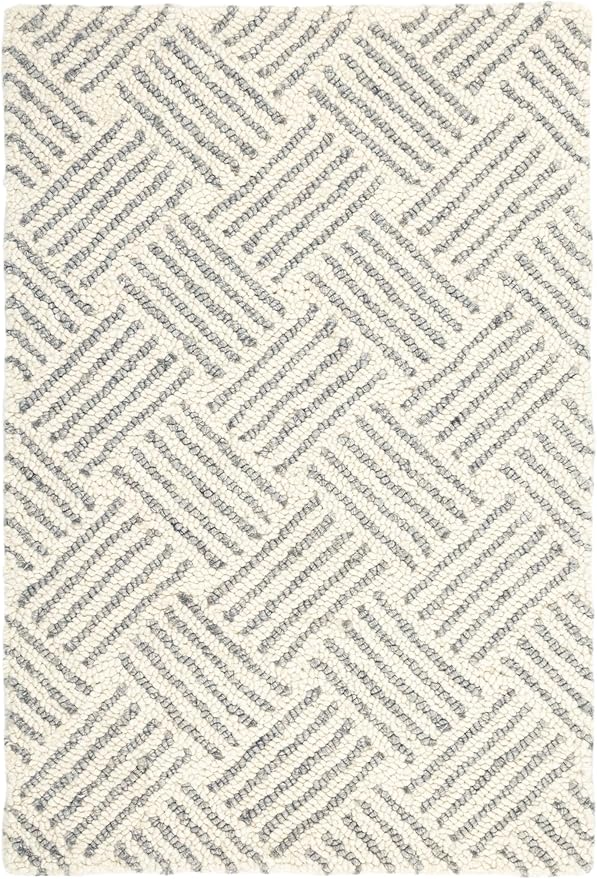 Dash & Albert Layers Grey Hand Hooked Wool Rug, 2.5 X 8 Feet, Grey/Ivory Geometric Pattern