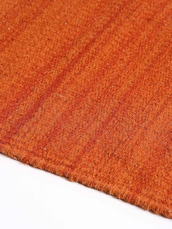 Rugsotic Carpets Hand Woven Flat Weave Kilim Wool ECO-Friendly Area Rugs - 9'x12', Rectangle Shape, Dark Orange Color, Solid Plain Design, Low Pile Handmade Rugs for Living Room (D00111)