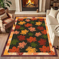 Fall Themed Area Carpet, 3x4ft, Autumn Fallen Leaves Print Pattern Retro Rustic Style Dark Stain Resistant Throw Rug, Low-Profile Non Slip Breathable Floor Mat for Dining Room Laundry
