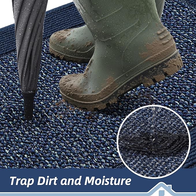 BEQHAUSE Indoor Door Mat 36" x 60", Dirt Trapper Door Mats Non-Slip Entryway Rugs Washable, Resist Dirt Absorbent Welcome Mat, Low Profile Floor Mats for Front Back Door and Entryway, Blue