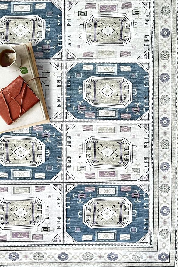 Fame Living Faded Oushak Rug, Turkish Vintage Floral Pastel Large Oversized Area Rugs for Living Room Dining Bedroom Kitchen Bathroom Nursery (848CrNv, 2' x 3')
