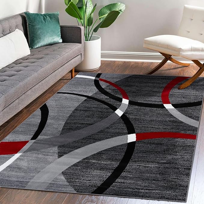 Persian-Rugs Luxe Weavers Victoria Collection 3895 Gray 8 ft x 11 ft Modern Abstract Geometric Stain Resistant Area Rug