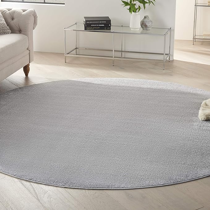 Nourison Home Nourison Essentials Silver Grey 8' x Round Area Rug - Easy Clean, Non Shedding, Bed Room, Living Room, Dining Room, Kitchen (8' x Round)