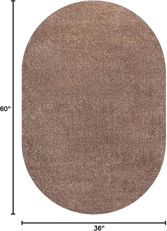 Eyely UES100J-3OV Supersoft Haze Solid Low-Pile Indoor Area Rug Casual;Contemporary;Solid;Traditional, Bedroom, Kitchen, Living Room, Easy-Cleaning, Non-Shedding, 3 X 5 Oval, Brown