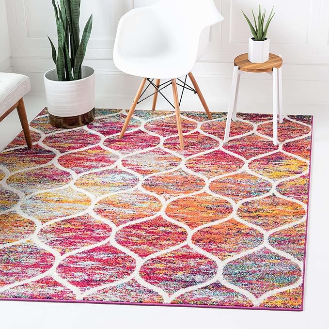 Rugs.com Lattice Frieze Collection Rug – 10' Square Multi Medium Rug Perfect for Living Rooms, Kitchens, Entryways