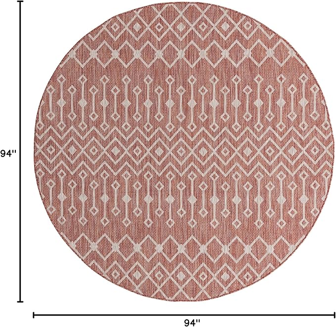 Unique Loom Outdoor Trellis Collection Area Rug - Tribal Trellis (7' 10" Round, Rust Red/ Ivory)