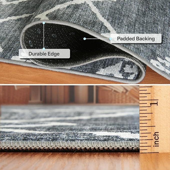 ReaLife Rugs Machine Washable Area Rug - Living Room Bedroom Bathroom Kitchen Entryway Office - Padded Low Pile Stain Resistant Premium - Moroccan Diamond Tribal - Jax - Gray 4' x 6'