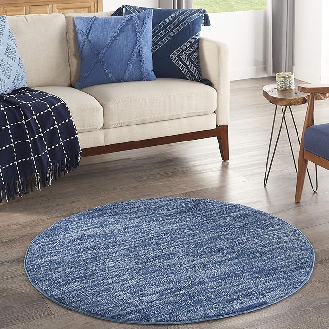 Nourison Home Nourison Essentials Navy Blue 4' x Round Area Rug - Easy Clean, Non Shedding, Bed Room, Living Room, Dining Room, Kitchen (4' x Round)