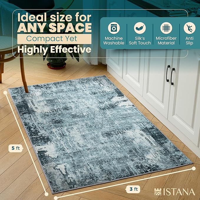 Istana 3x5 Area Rug - Blue Modern Rugs for Living Room 3x5 - Foldable Rugs for Bedroom/Living Room Rug - Stain Resistant Washable Rug - Eco-Friendly Small Area Rugs
