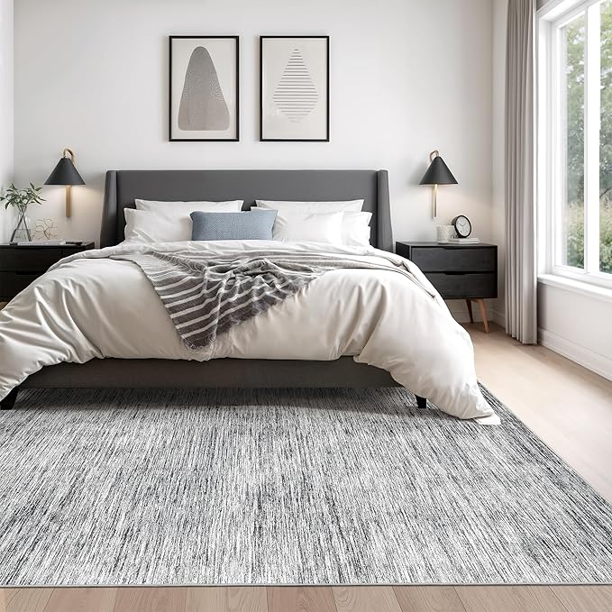 Valenrug Washable Rugs 8x10 - Non Slip 8x10 Area Rugs for Living Room, Stain Resistant Area Rugs for Bedroom, Foldable Machine Washable Area Rug(8'x10', Black)