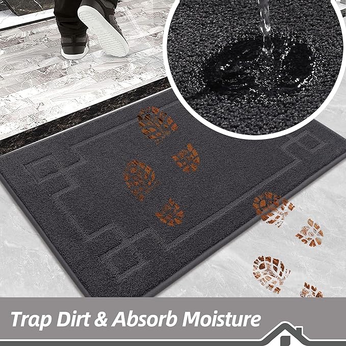 BEQHAUSE Door Mat 32" x 48", Non-Slip Door Mats Indoor Entryway Rugs Washable Low-Profile Absorbent and Stain Resist Floor Mats, Dog Door Mat for Front Back Door, Muddy Wet Shoes & Paws, Dark Grey