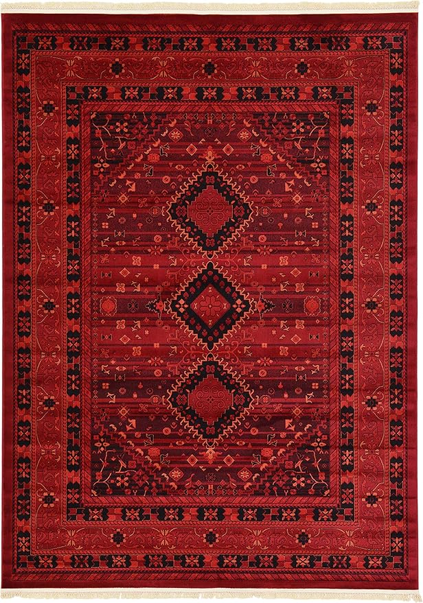 Unique Loom Tekke Collection Area Rug - Sheibani (7' 10" x 11' Rectangle, Red/ Black)