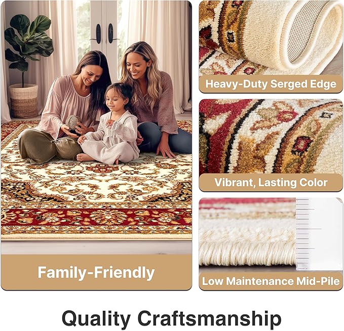 Well Woven Barclay Collection Medallion Kashan Ivory 4x5 Area Rug - for Entryways, Small Bedrooms, Living Rooms